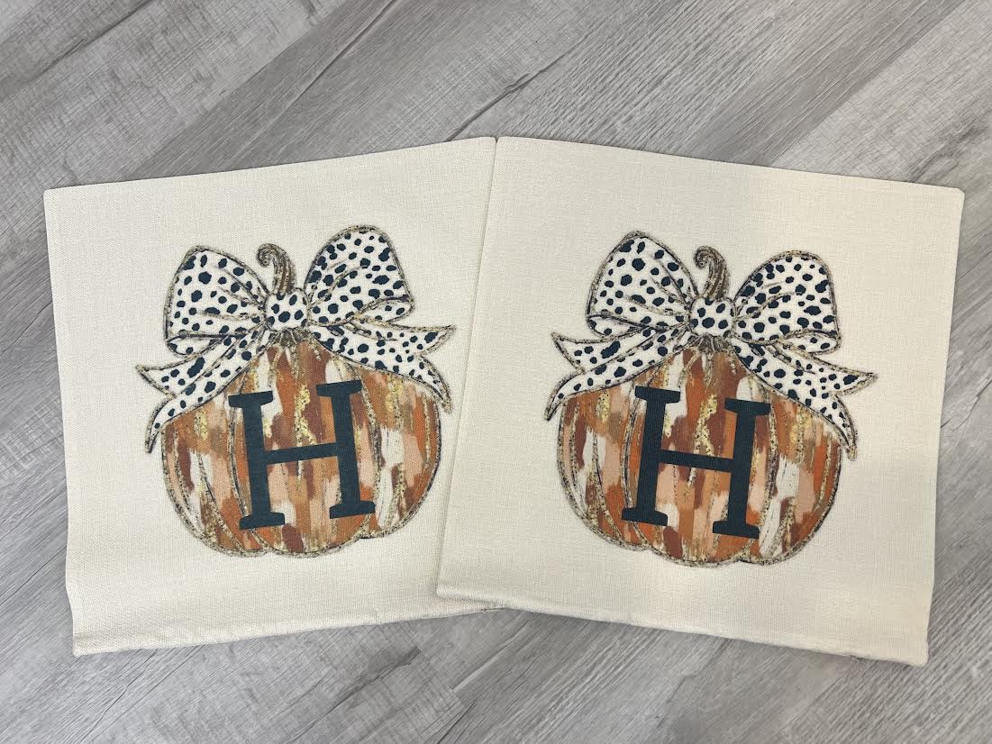 Pumpkin w/initial Pillow Cover