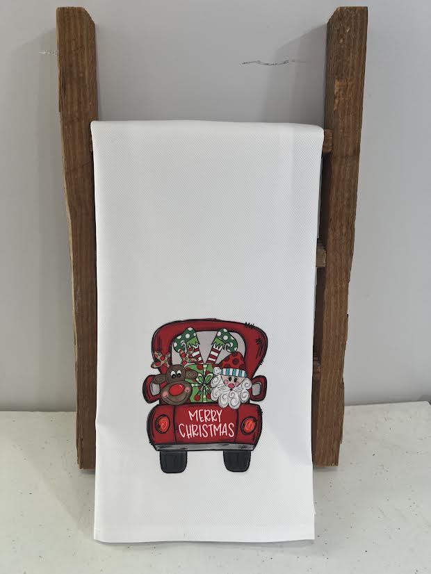 Merry Christmas with Red Truck Hand Towel