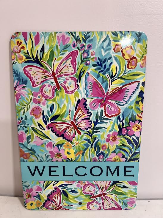 Welcome w/flowers Metal Sign
