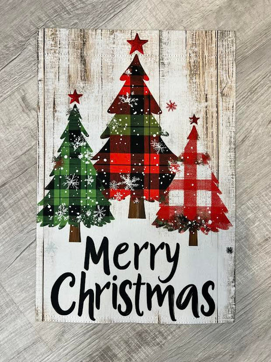 Merry Christmas Plaid Garden Flag