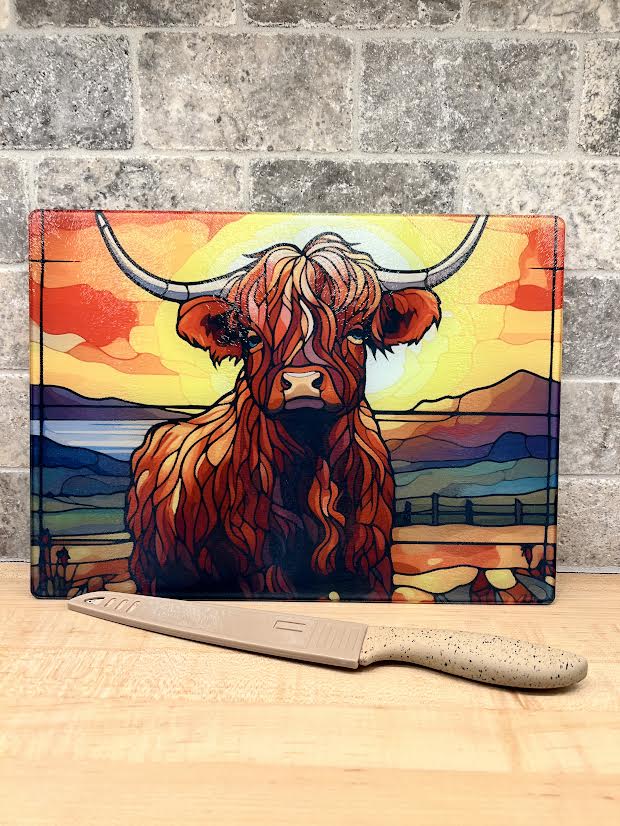 Highland Cow Glass Cutting Board