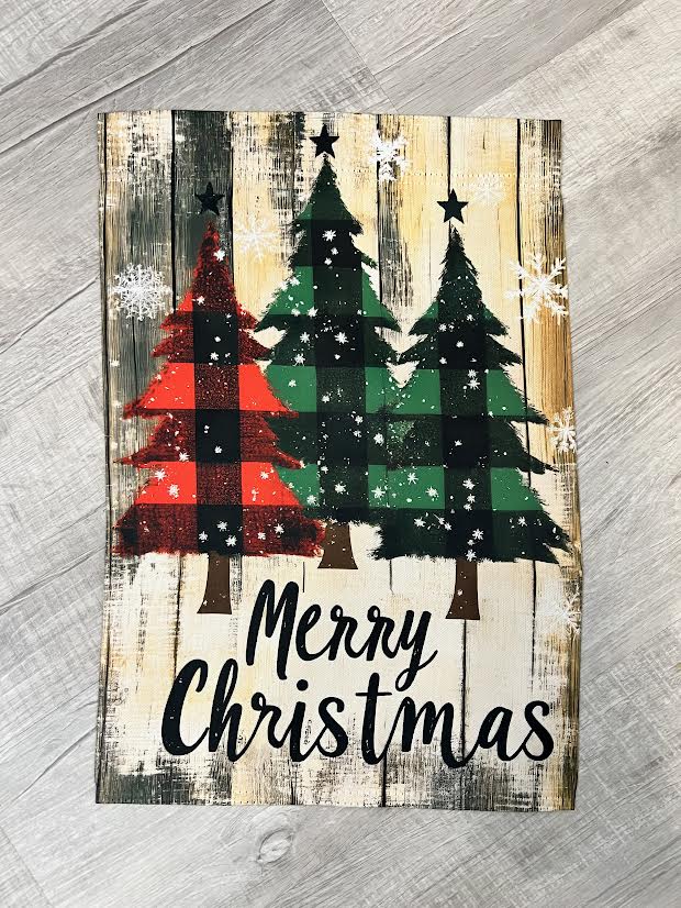 Merry Christmas Plaid Trees Dark Garden Flag