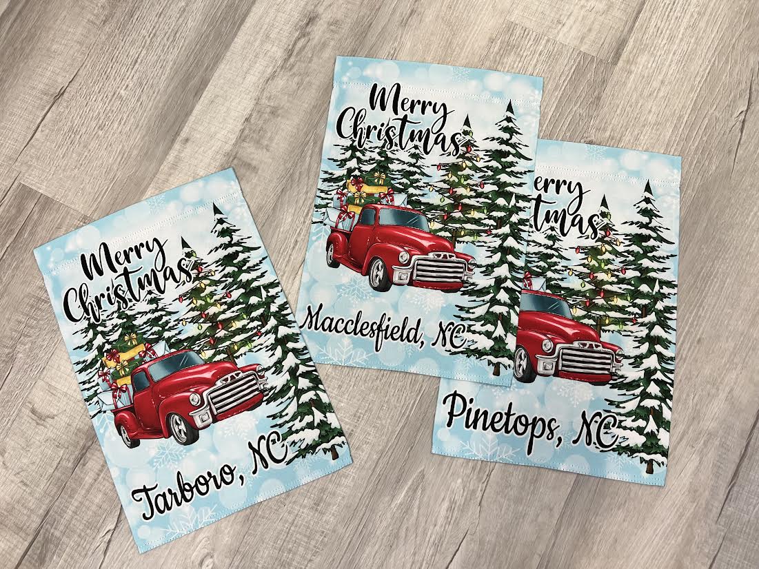 Merry Christmas w/Red Truck Garden Flag