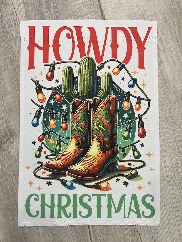 Howdy Christmas with Boots Garden Flag
