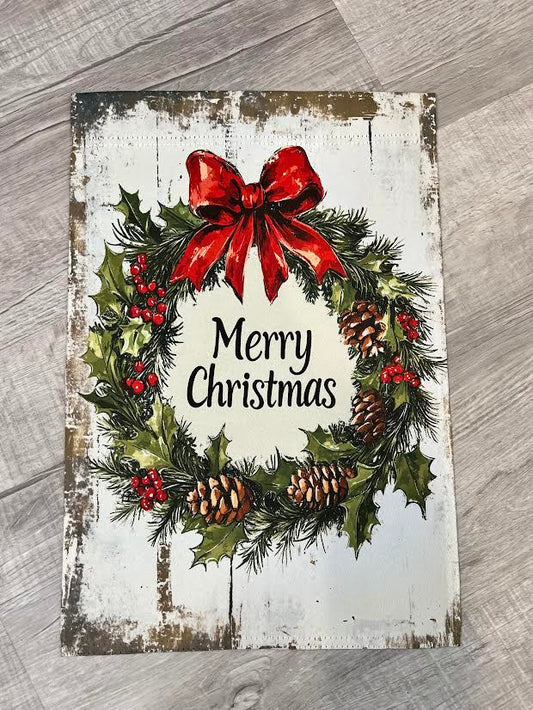 Merry Christmas Wreath Garden Flag