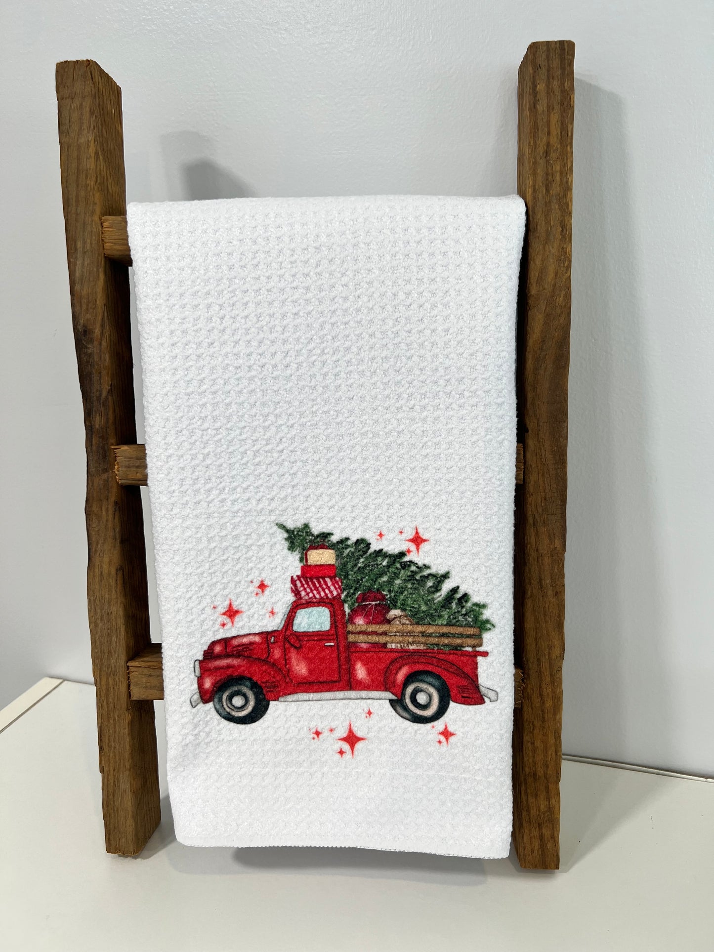 Red Truck with Tree Hand Towel