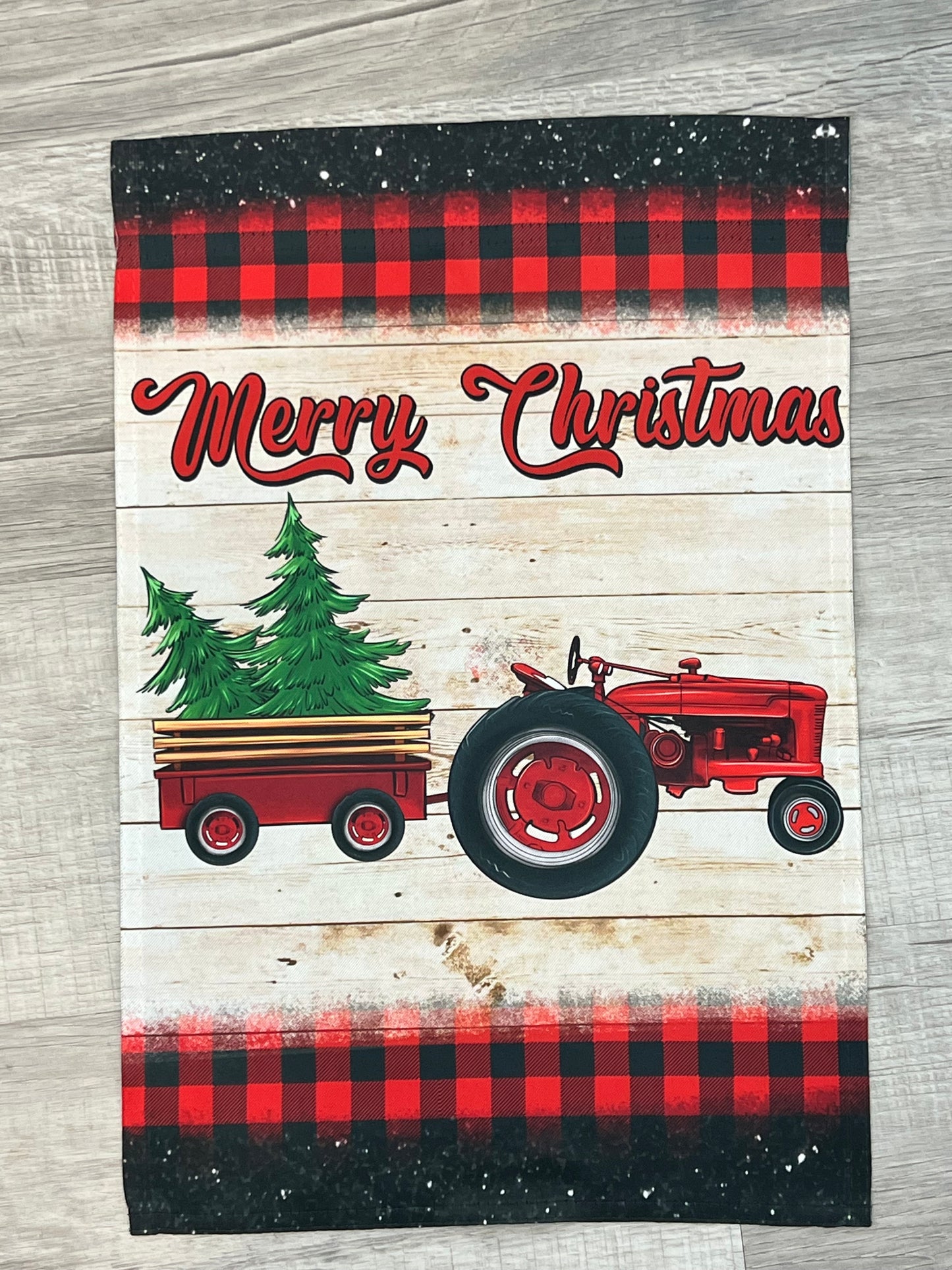 Merry Christmas w/Tractor Garden Flag