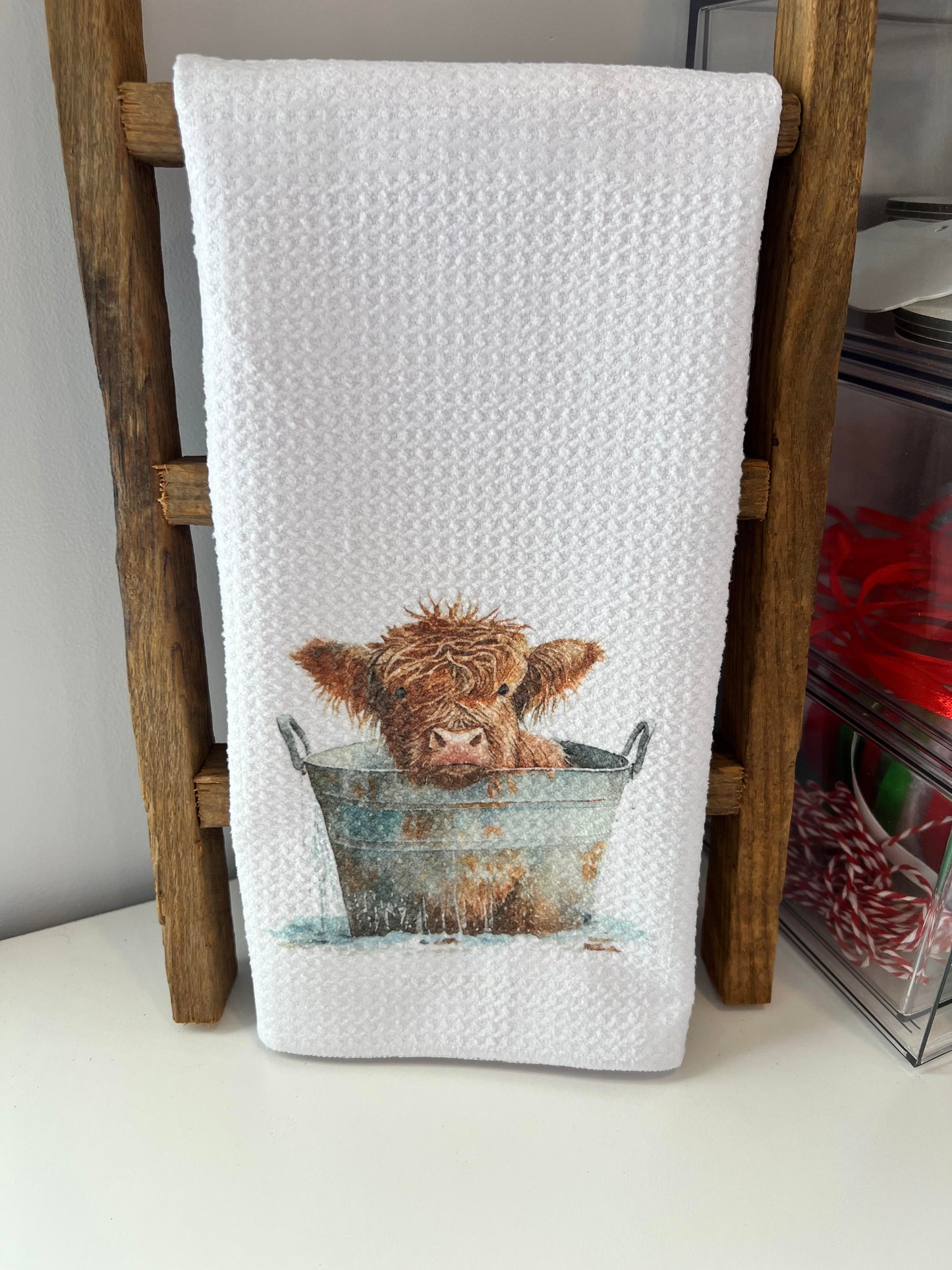 Highland Cow in Tub Hand Towel