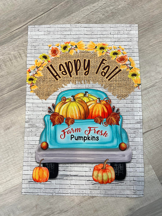 Happy Fall with Blue Truck Garden Flag