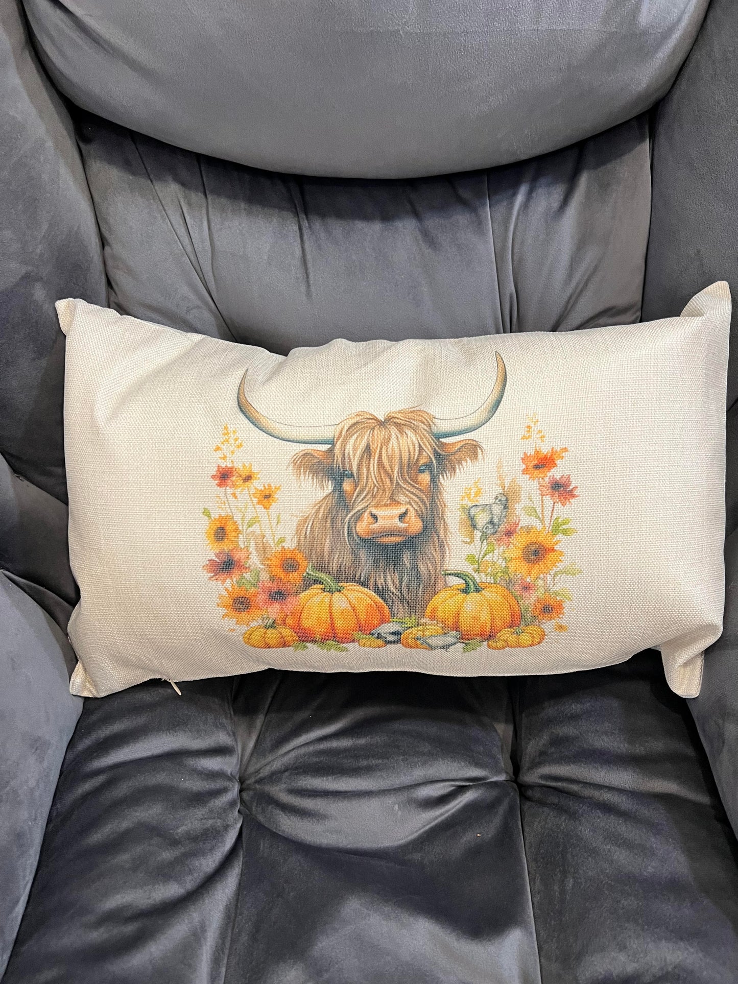 Highland Cow w/ Pumpkin Pillow Cover