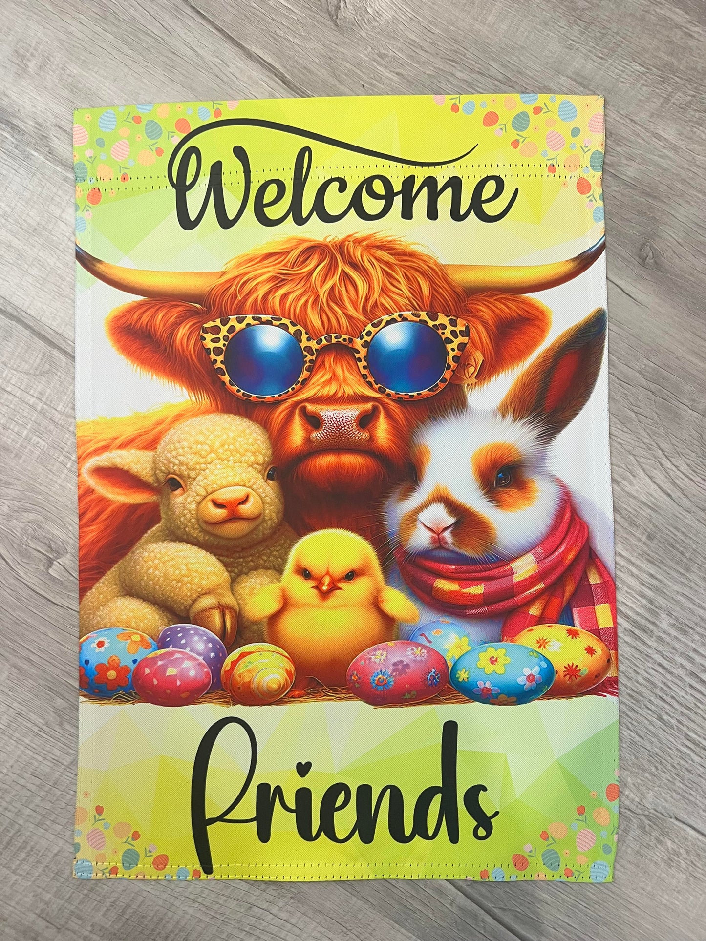 Highland Cow Easter Welcome Flag