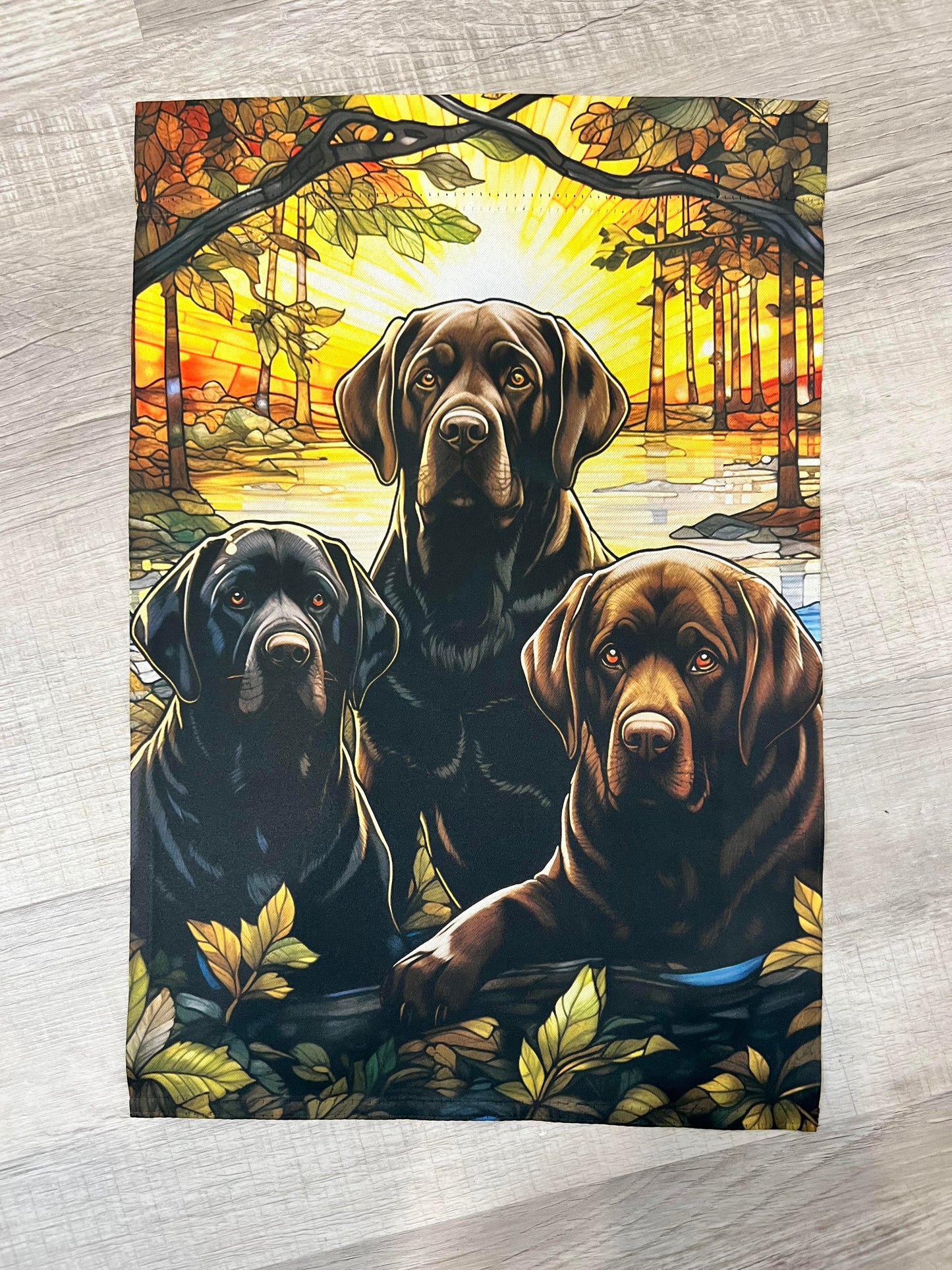 Labs with Sunset Garden Flag