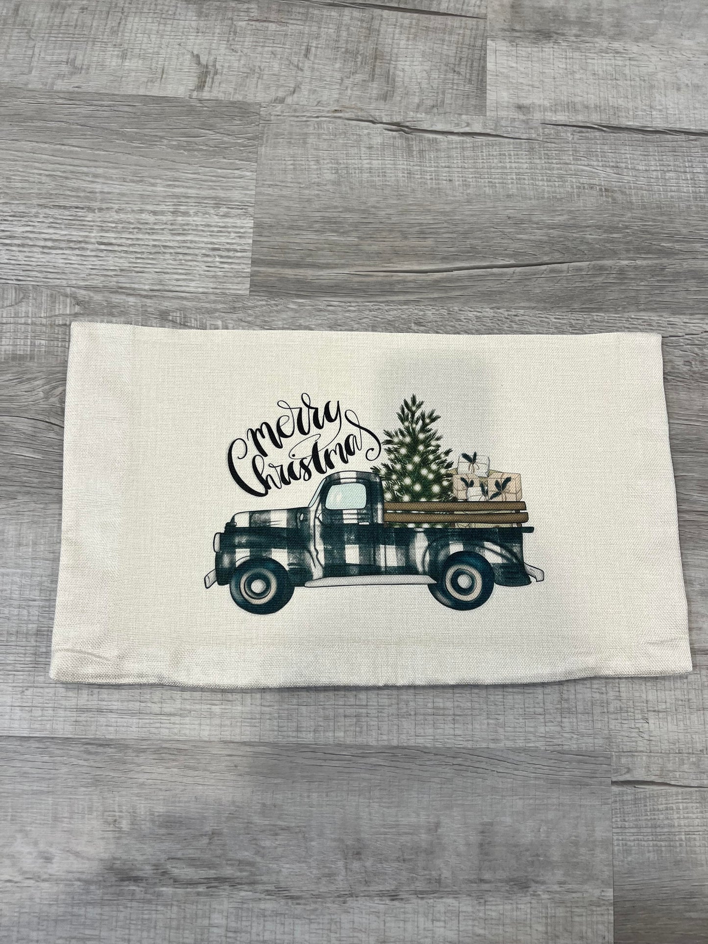 Merry Christmas Black & White Truck Pillow Cover