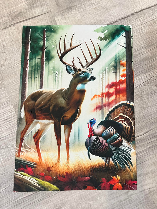 Whitetail Deer and Turkey Garden Flag