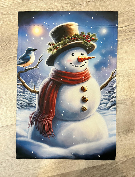 Snowman w/ Bluebird Garden Flag