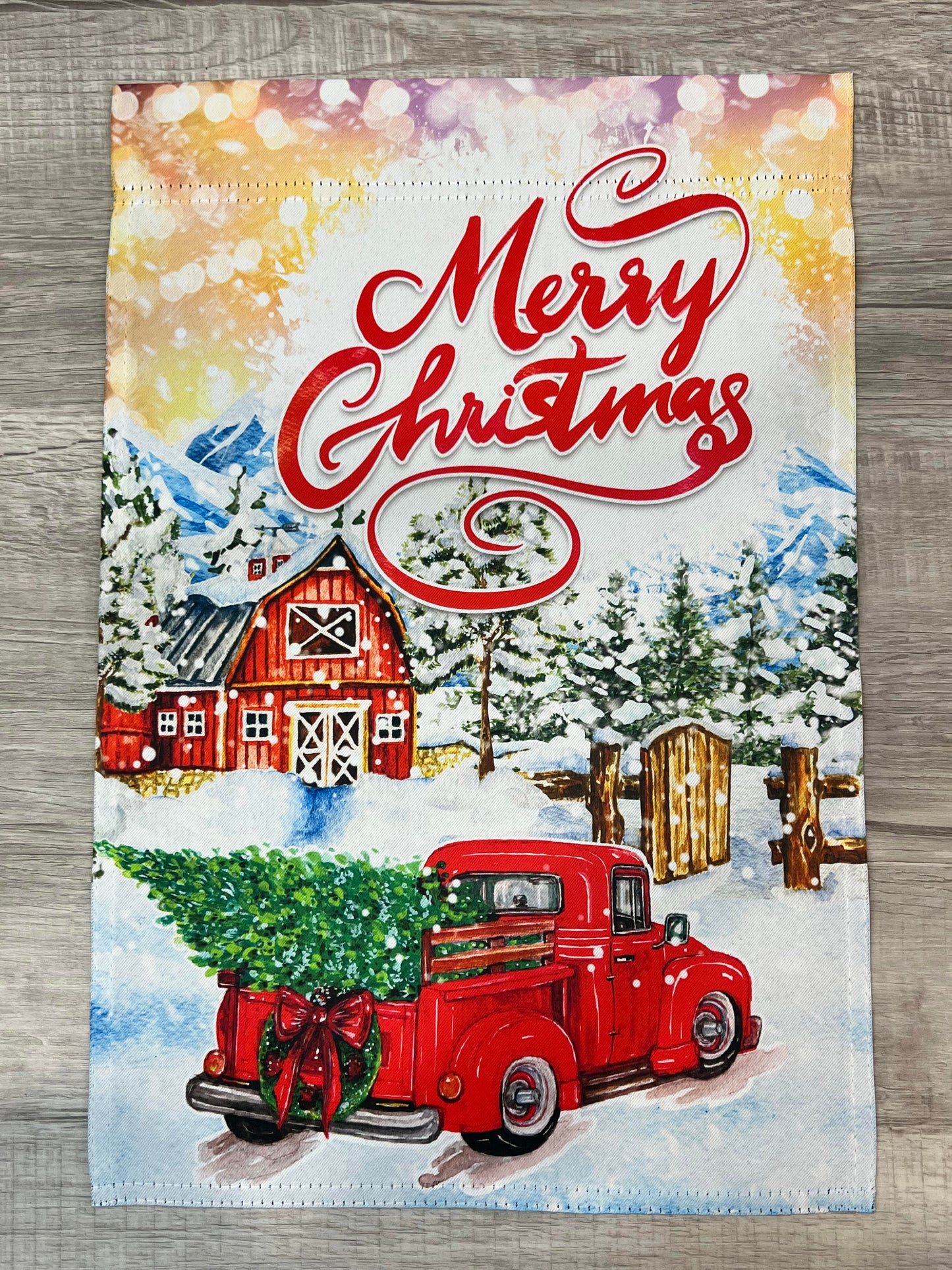 Merry Christmas Red Truck/Snow Garden Flag