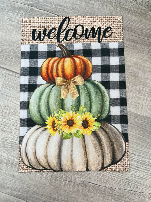 Welcome Pumpkin Black & White Buffalo Check