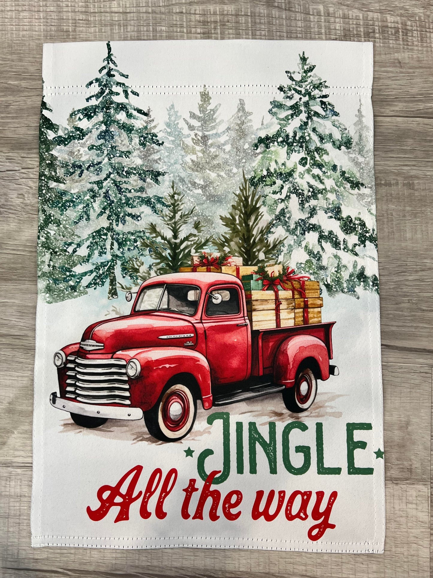 Jingle All the Way Red Truck Garden Flag