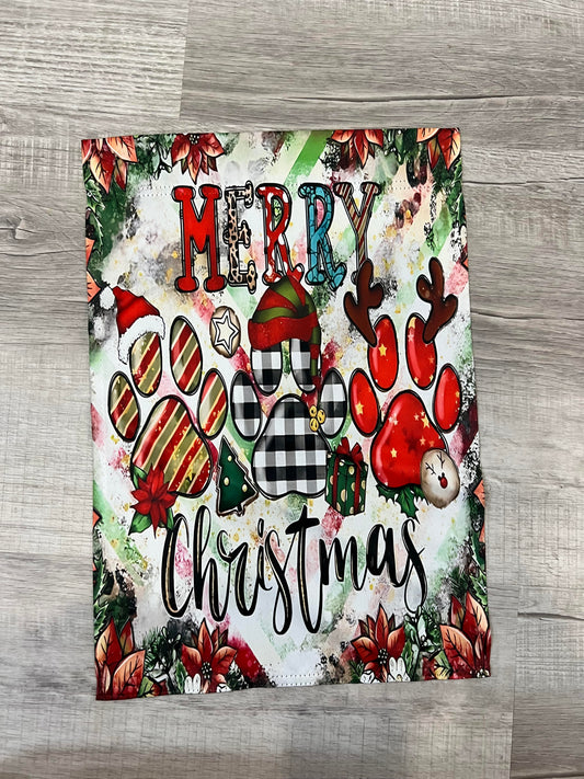 Merry Christmas Pawprints Garden Flag