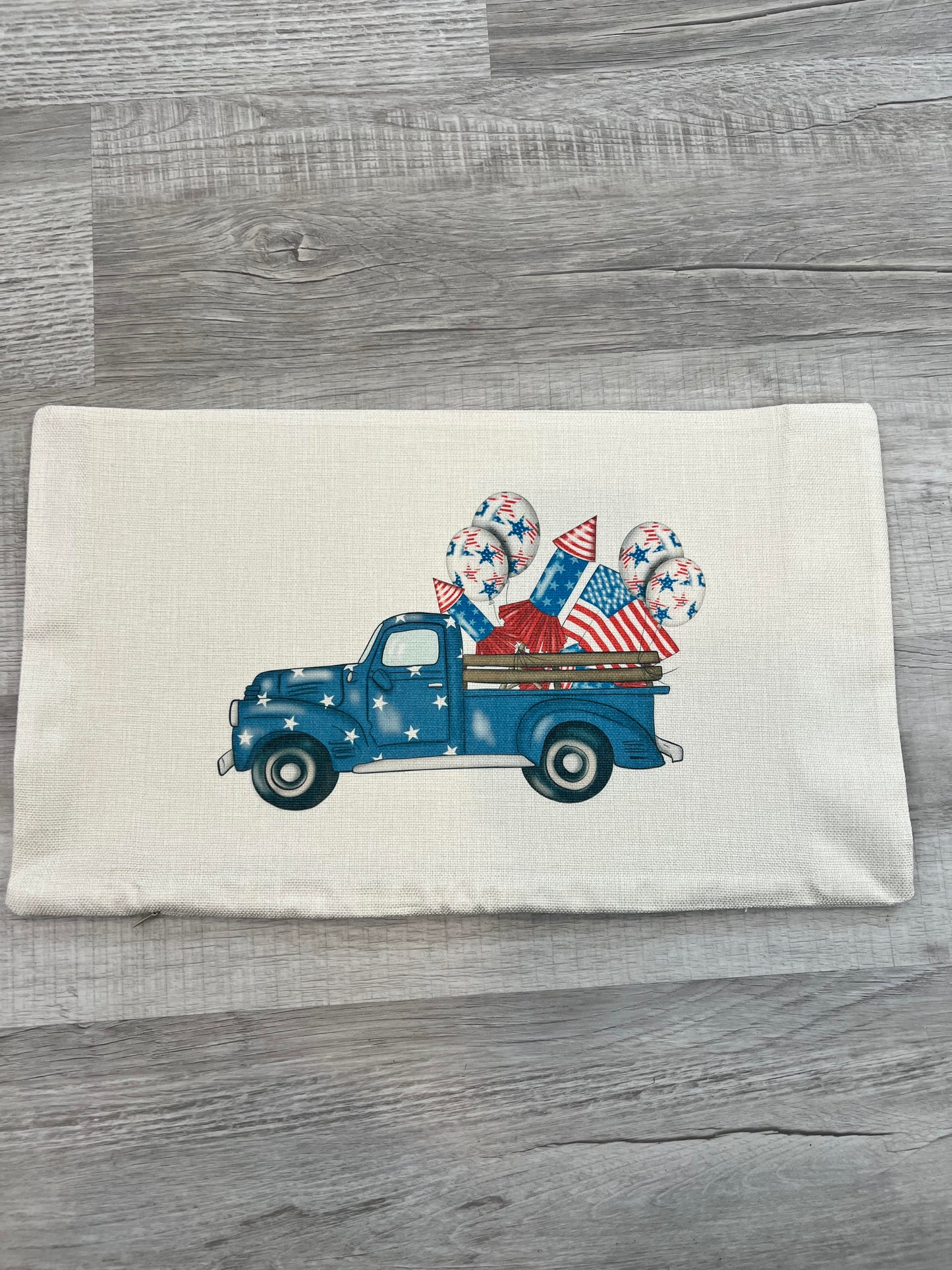 Fourth of July Blue Truck Pillow Cover