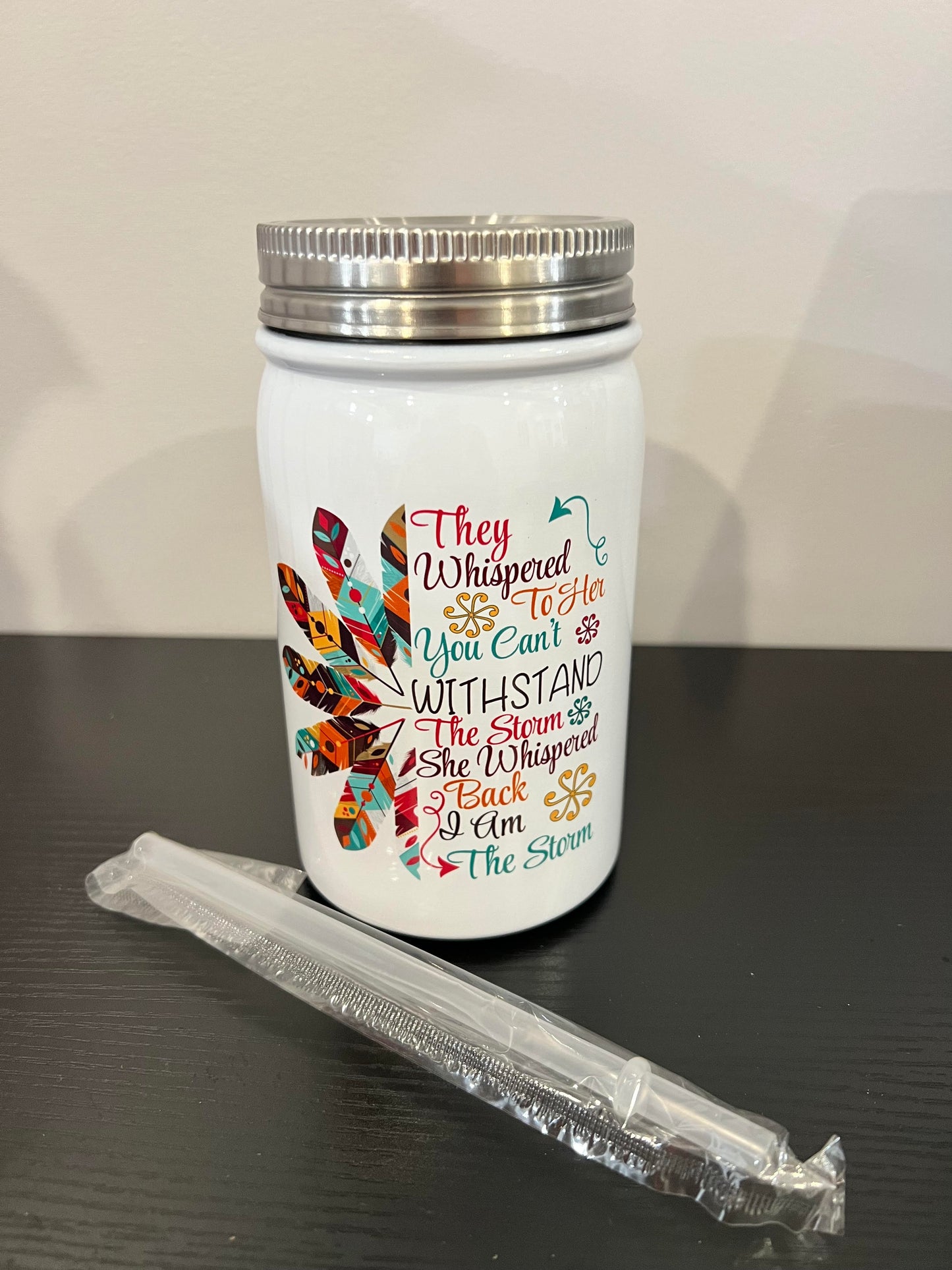 The Storm w/ Feathers Mason Jar Cup