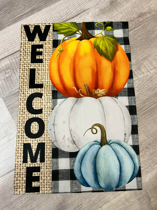 Three Pumpkin Welcome Garden Flag