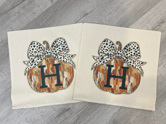 Pumpkin w/initial Pillow Cover