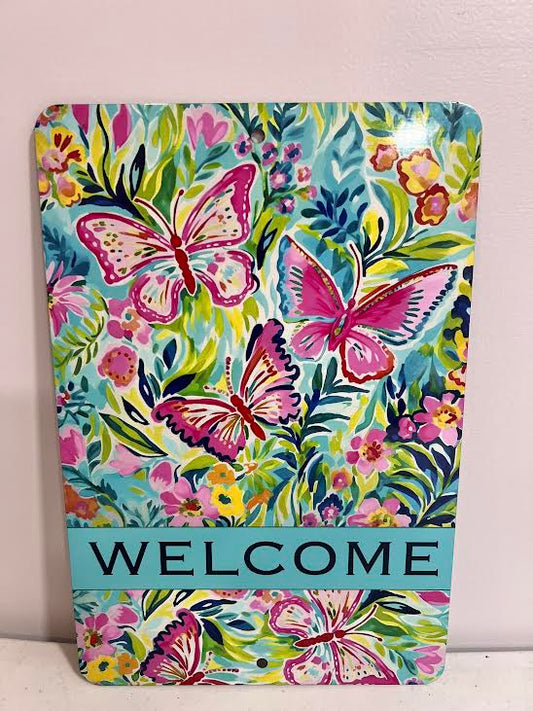 Welcome w/flowers Metal Sign
