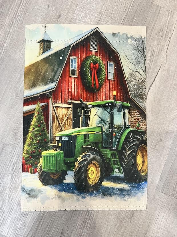 Red Barn w/Tractor Garden Flag