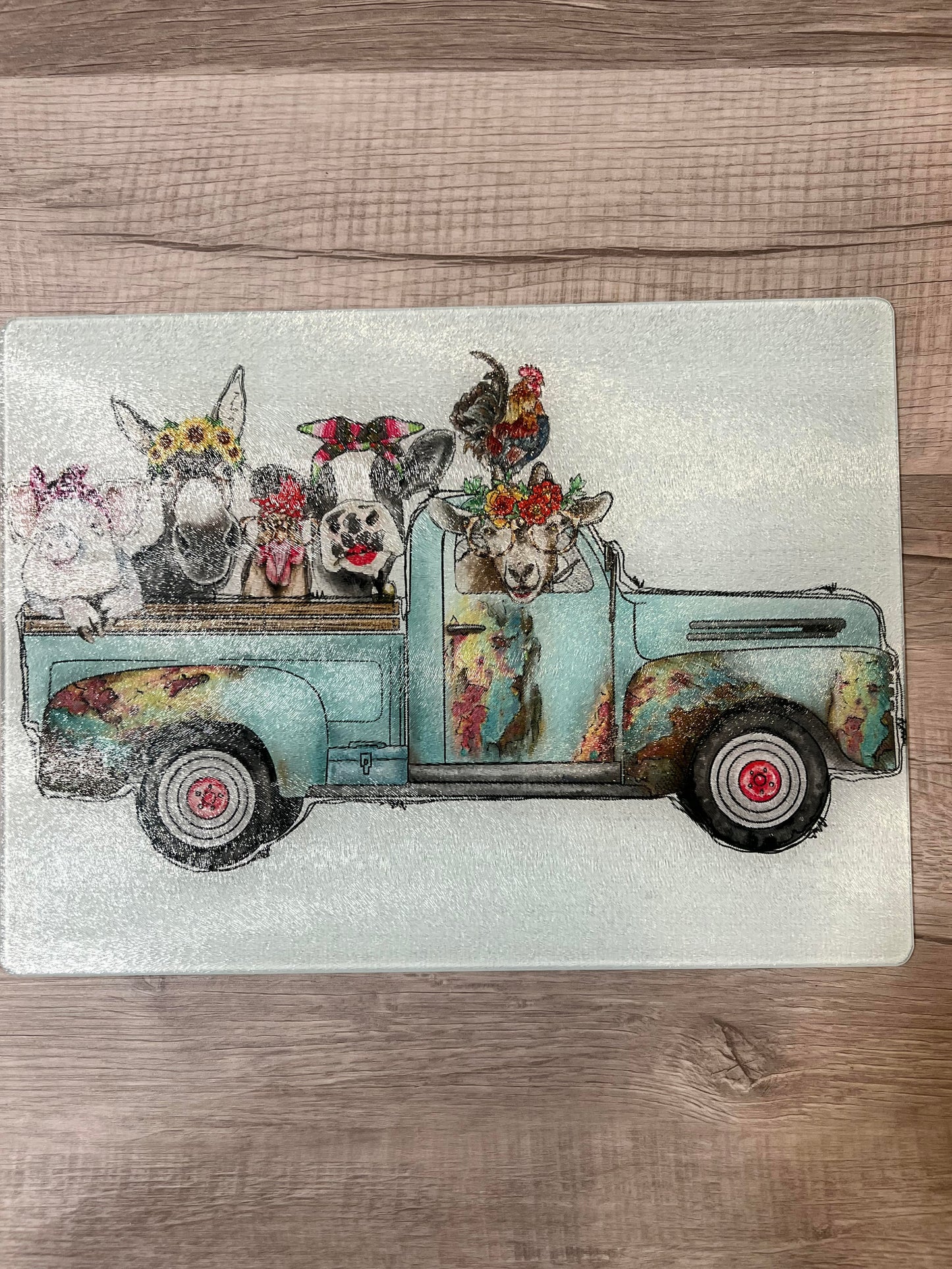 Farm Animals in Truck Cutting Board