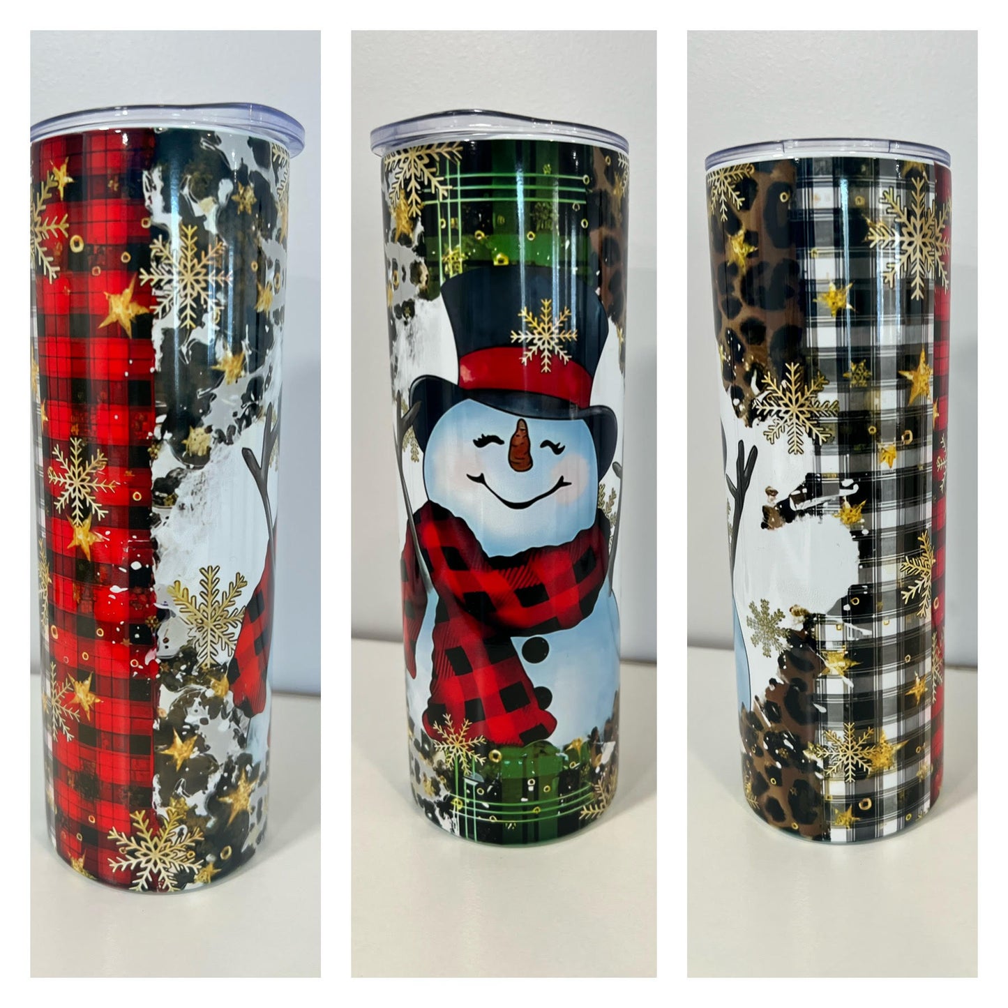 Snowman Plaid Design 20oz Tumbler