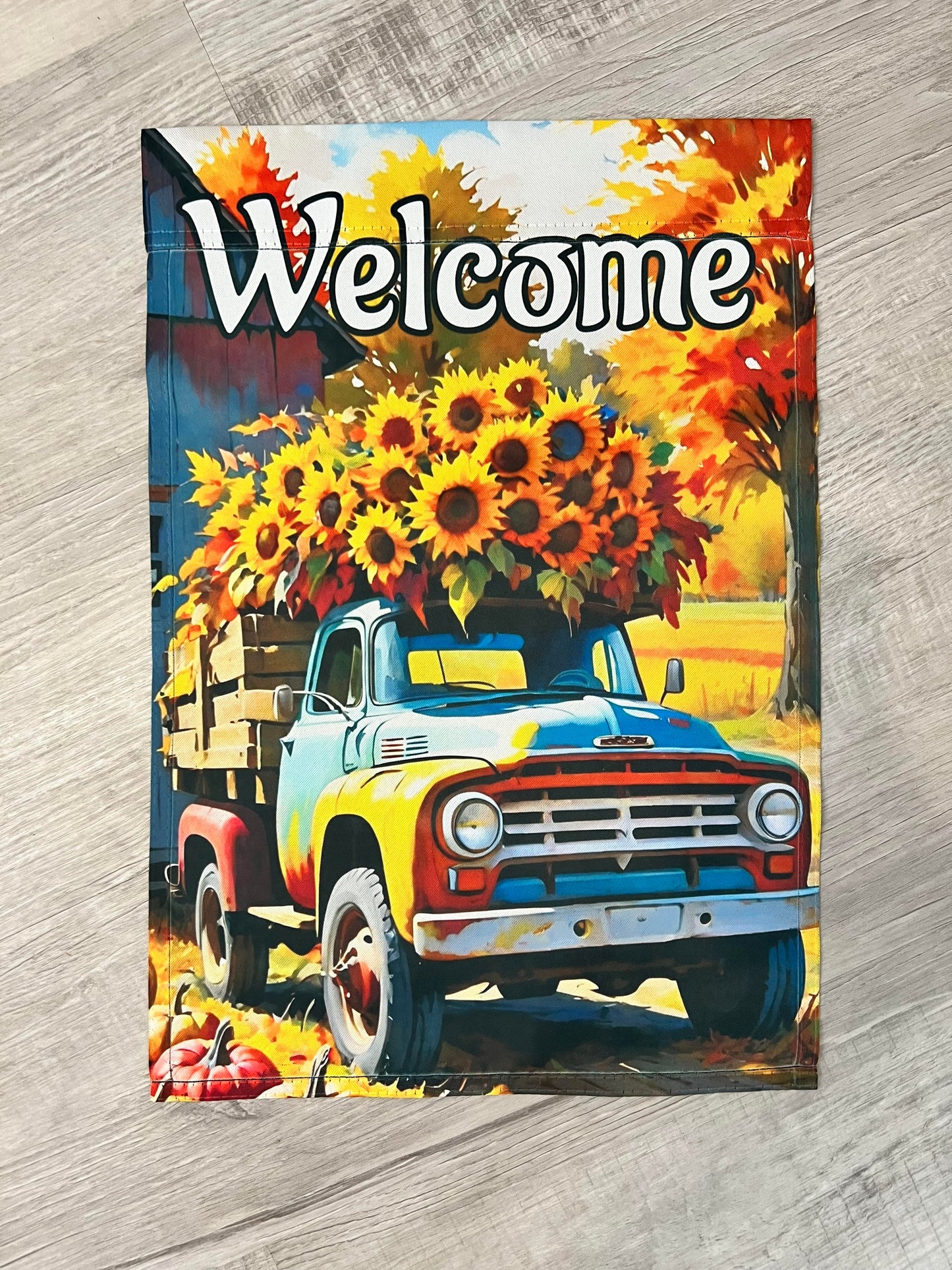 Welcome Blue Truck Fall Garden Flag